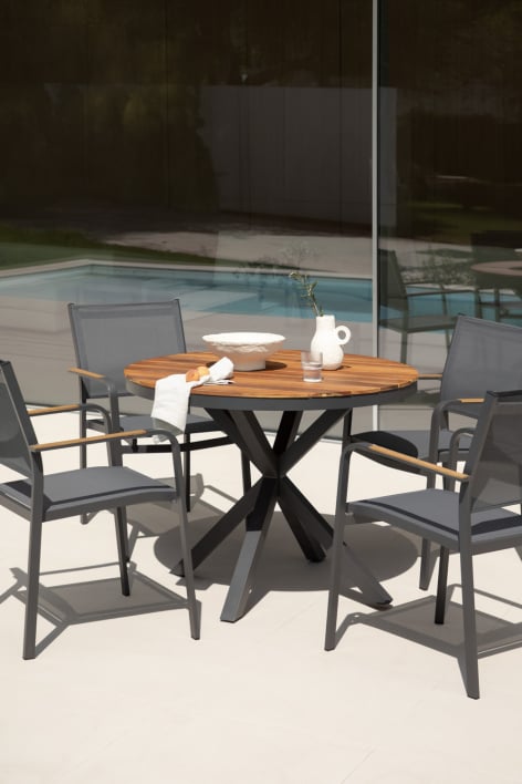 Ronde tuintafel van aluminium en eucalyptus hout Archer