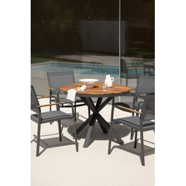 Ronde Tuintafel Van Aluminium En Eucalyptus Hout Archer Grijs – Grafiet & Ø100 Cm - Sklum