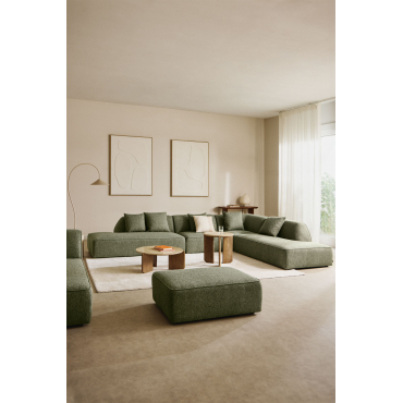 Cardea 4-delige Modulaire Hoekbank Met Dubbel Gestoffeerde Chaise Longue Bouclé Groen – Salie - Sklum