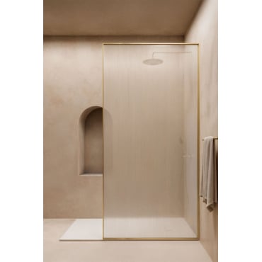 Vaste Douchewand Met 5 Mm Gehard Glas En Trafalgar Aluminium Geborsteld Goud & Transparant Gegolfd & 80 X 195 Cm - Sklum