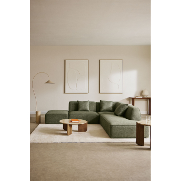 Cardea 3-delige Modulaire Hoekbank Met Chaise Longue Rechts En Gestoffeerde Poef Bouclé Groen – Salie - Sklum