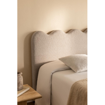 Fausto 110 Cm Schapenvacht Hoofdbord Chenille Crème Beige & 90 Cm - Sklum