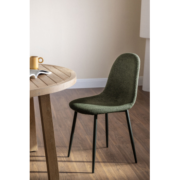Set Van 2 Eetkamerstoelen In Glamm Bouclé Stof Zwart & Bouclé Leger Groen - Sklum