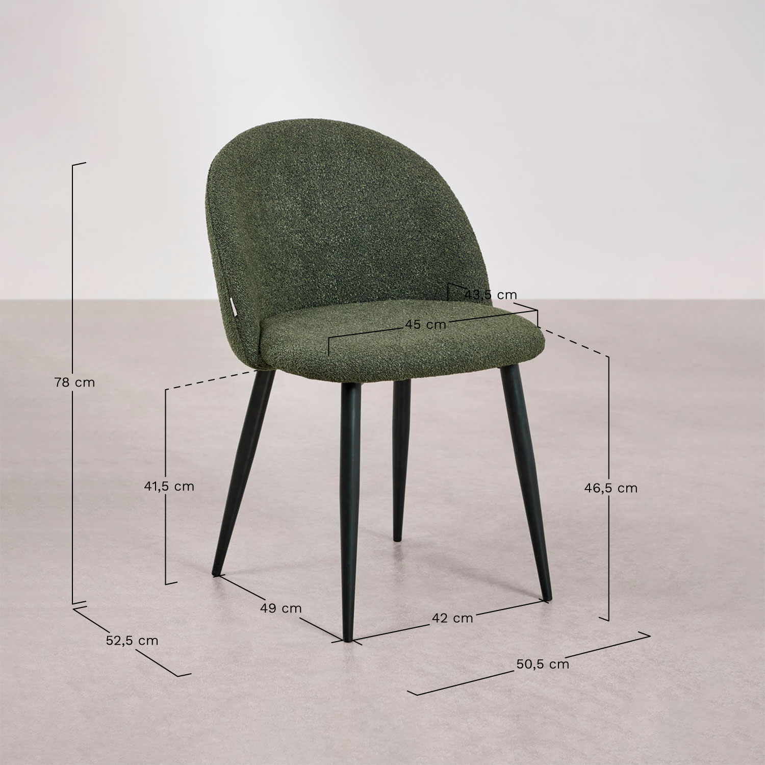 Set van 2 eetkamerstoelen in boucléstof Kana, AFMETINGEN