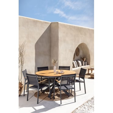 Ronde Tuinset Met Tafel (ø140 Cm) En 6 Stoelen Archer Grijs – Grafiet - Sklum