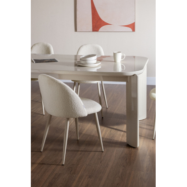 Set Van 4 Kana Deluxe Eetkamerstoelen In Boucléstof Beige – Crème & Bouclé Wit - Sklum