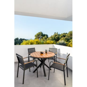 Archer Ronde Tafelset (ø100 Cm) En 4 Tuinstoelen Grijs – Grafiet - Sklum