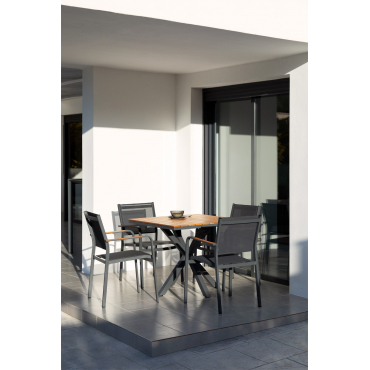 Set Vierkante Tafel (90x90 Cm) En 4 Archer Tuinstoelen Grijs – Grafiet - Sklum