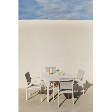 Rechthoekige Tafelset 180-240x100 Cm Uitschuifbaar Starmi En 4 Stapelbare Tuinstoelen Van Aluminium Archer Gardenia Wit - Sklum