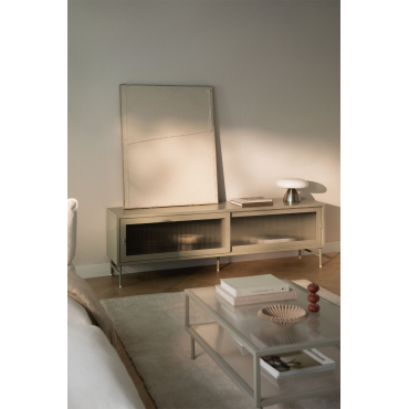 Tv-meubel 180x40 Cm In Staal En Glas Paoline Groen – Khaki - Sklum