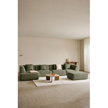 4-delige Modulaire Chaise Longue-bank Aan De Linkerkant Met Cardea Gestoffeerde Poef Bouclé Groen – Salie - Sklum