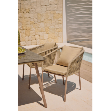 Arhiza Classic Tuinstoel Met Aluminium Armleuningen En Gevlochten Touw Bruin – Zand - Sklum