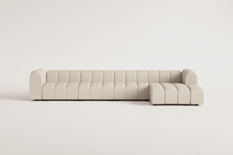Modulaire bank met chaise longue rechts, 4-delig, in bouclé stof Eliot