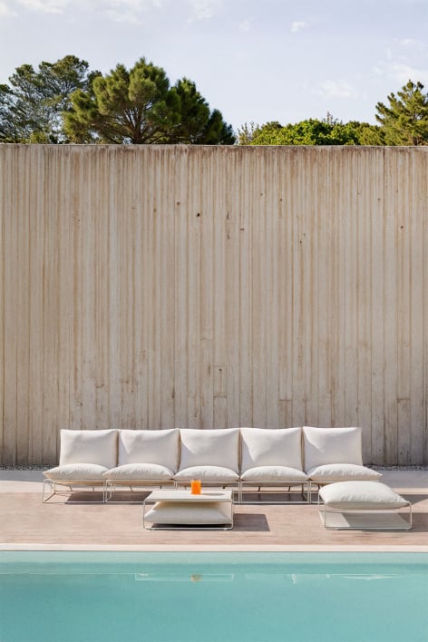 5-delige modulaire loungeset voor de tuin met bijzettafel en omvormbare poef Amaro - Gardenia Wit