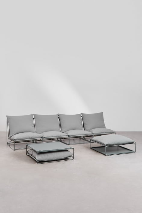 Tuinset met 4-delige modulaire bank, bijzettafel en om te bouwen poef Amaro - Grijs