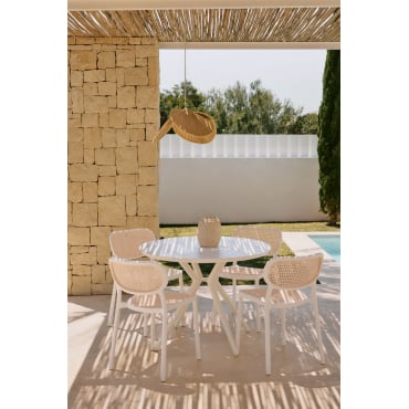 Set Van 100 Cm Ronde Aluminium Tafel Valerie En 4 Stapelbare Tuinstoelen Omara Gardenia Wit - Sklum