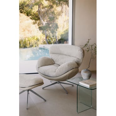 Amanda Bouclé Stoffen Draaistoel Uit Witte Bouclé Stof - Sklum