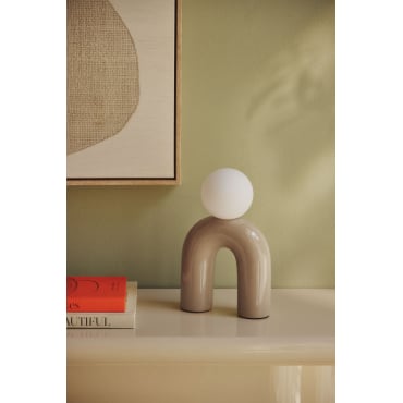 30cm Keramische Tafellamp Met Margot Glazen Bol Beige – Crème - Sklum