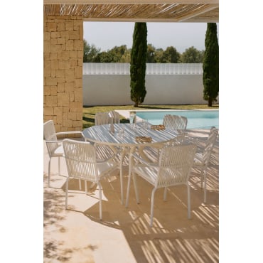 Ronde Tafelset Valerie, 125 Cm Diameter, En 6 Alberta Aluminium Tuinstoelen Met Armleuningen. Gardenia Wit & Gardenia Wit - Sklum