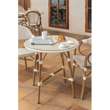 Ronde Tuintafel Ø80 Cm In Aluminium En Synthetisch Riet Brielle Bistro Gardenia Wit - Sklum