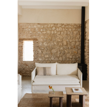 Grace 2-zitsbank In Linnen En Katoen Stof Gebroken Wit - Sklum