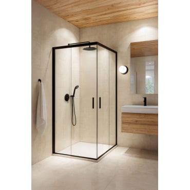Douchewand Vierkant Met Soft Closing Schuifdeuren, 6 Mm Gehard Glas En Brent Aluminium Matzwart & Transparant & 90 X 90 X 195 Cm - Sklum