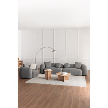 Woonkamer Set Met 2-delige Modulaire Bank En Fauteuil In Coco Chenille Granietgrijs Dik Chenilledoek - Sklum