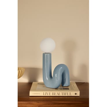 Keramische Tafellamp Met Vireto Glazen Bol Blauw – Hemel & B - Sklum