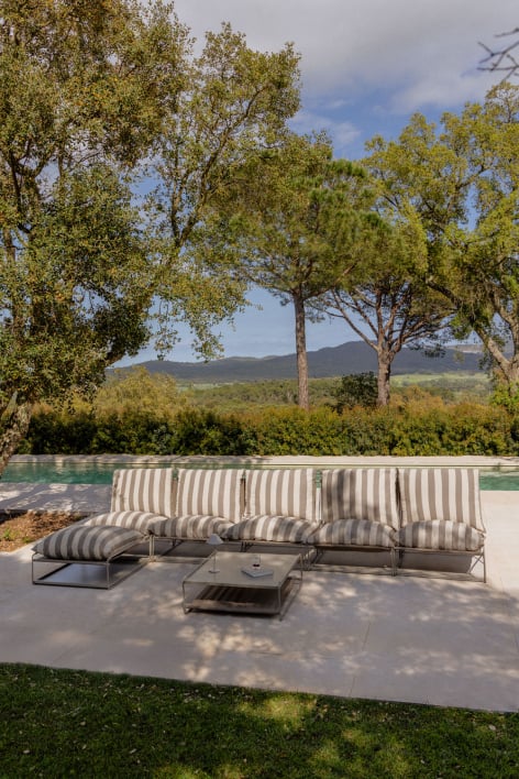 5-delige modulaire loungeset voor de tuin met bijzettafel en omvormbare poef Amaro - Tapioca beige - Bruin - Mokka