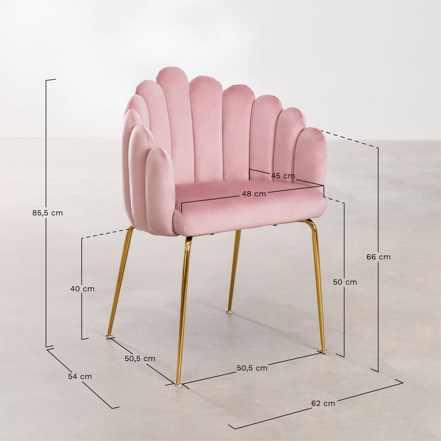 Set van 2 Markina fluwelen eetkamerstoelen, AFMETINGEN