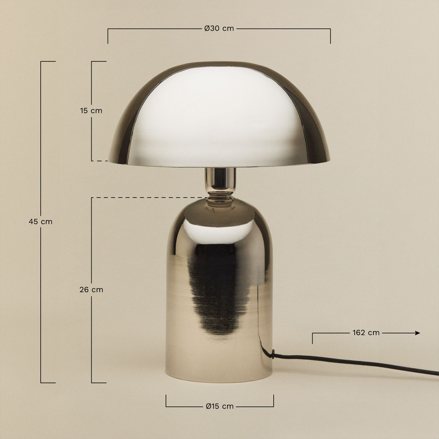 Tafellamp in ijzer Lenasia, AFMETINGEN