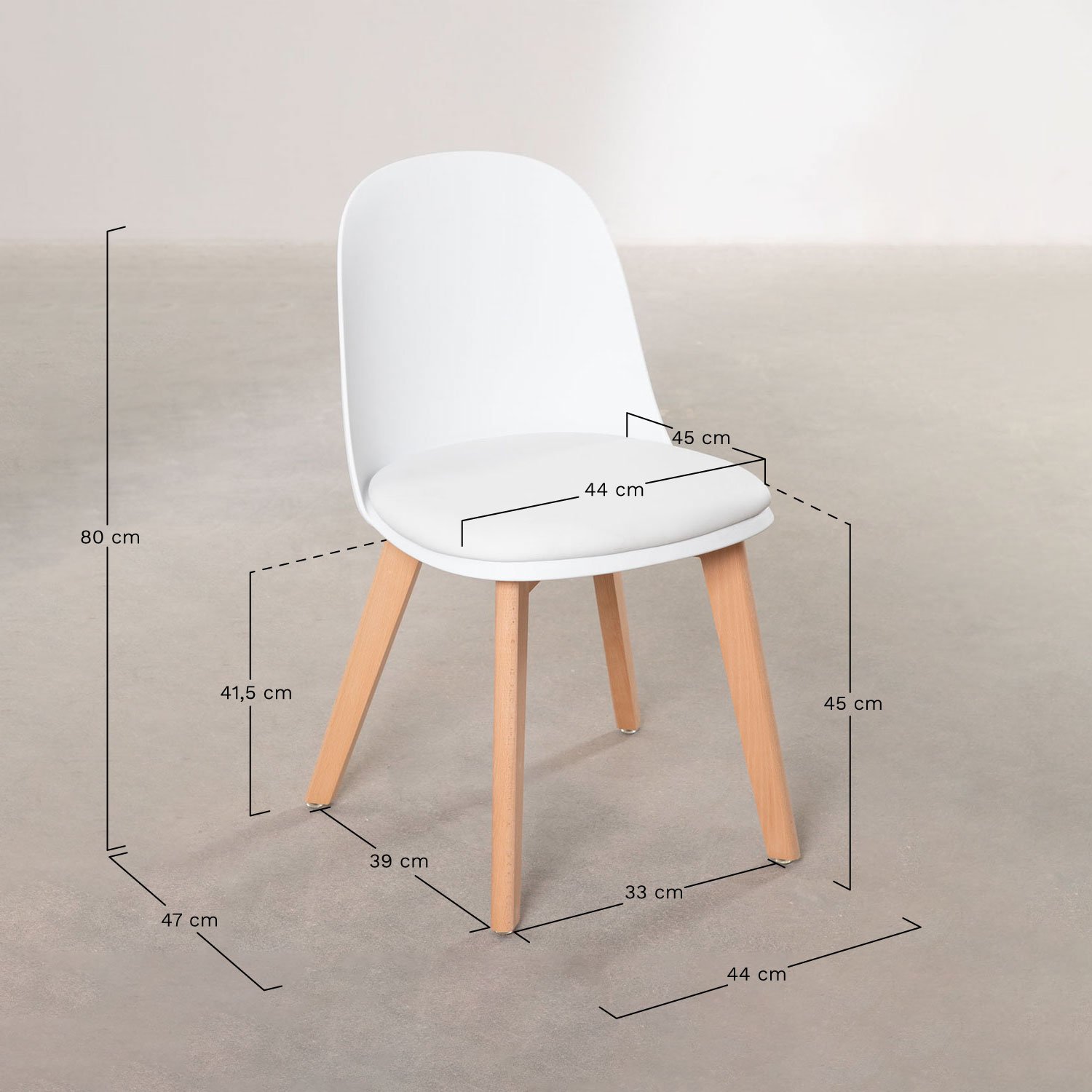 Set van 2 eetkamerstoelen in polypropyleen en beukenhout Belyna, AFMETINGEN