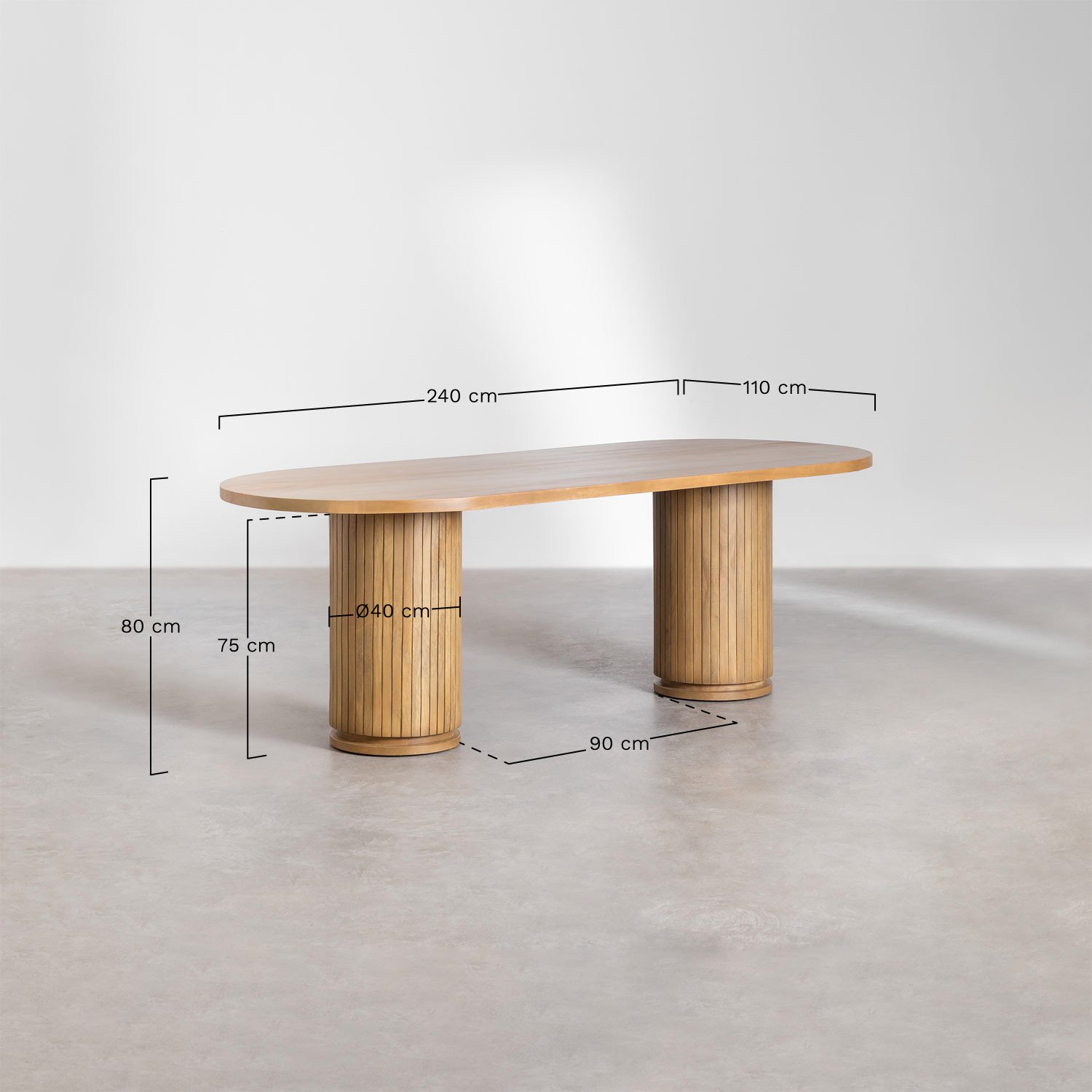 Ovalen eettafel van mangohout Analis, AFMETINGEN