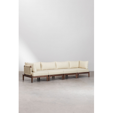 Modulaire 4-delige Bank Met 2 Hoekfauteuils In Acacia Giulia Beige – Crème - Sklum