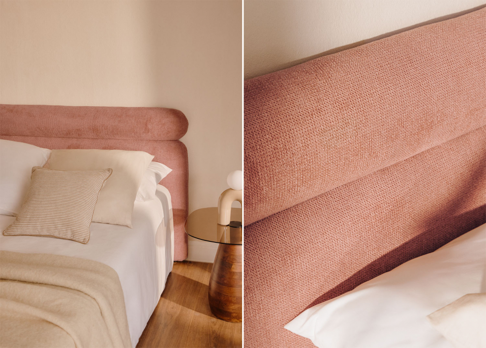 Rozenkwarts Stoffen Hoofdbord voor bed 200cm Cirene - Stof Roze – kwarts