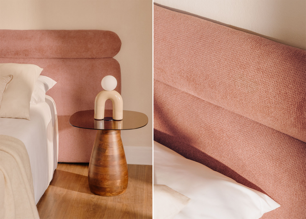 Rozenkwarts Stoffen Hoofdbord voor bed 160cm Cirene - Stof Roze – kwarts