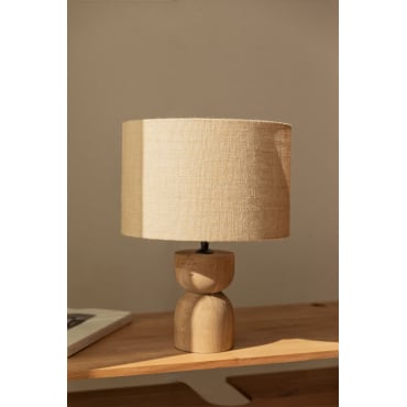 Diniz Mangohouten Tafellamp ↑15 Cm & Beige Linnen Ø30 Cm - ↑20 Cm Arlina - Sklum