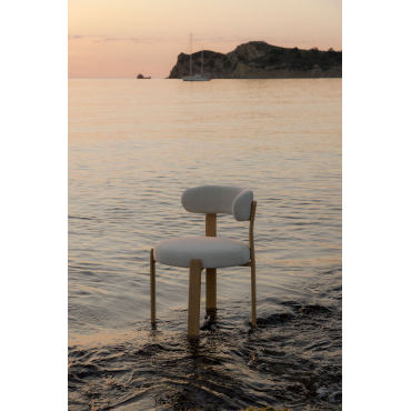 Set Van 2 Eetkamerstoelen In Jolie Chenille Stof Bruin – Natuurlijk Hout & Stof Chenille Beige – Crème - Sklum
