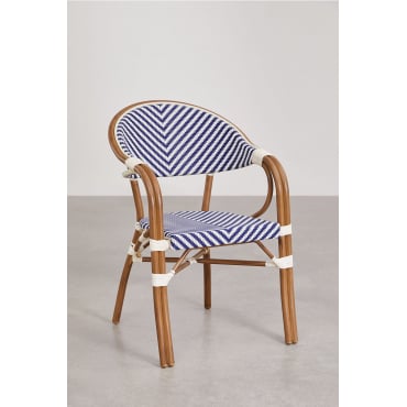 Brielle Bistro Stapelbare Aluminium Eetkamerstoel Met Armleuningen Ken Blauw - Gardenia Wit - Sklum