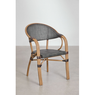 Set Van 2 Brielle Bistro Aluminium Stapelbare Eetkamerstoelen Met Armleuningen Bruin – Koffie - Sklum
