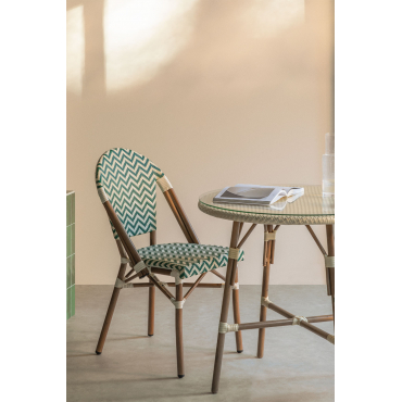 Set Van 2 Brielle Bistro Aluminium Stapelbare Eetkamerstoelen Groen – Kool - Gardenia Wit - Sklum