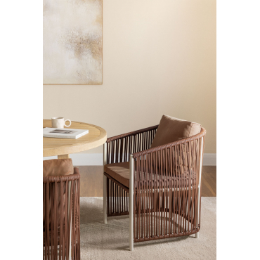 Set Van 2 Eetkamerstoelen Met Armleuningen In Aluminium En Gevlochten Touw Sophie Nagi Brąz - Sklum