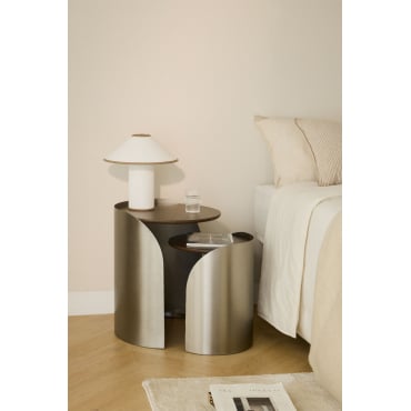 Set Van 2 Ronde Nachtkastjes In Mangohout En Roestvrij Staal Xireisa Staal - Sklum