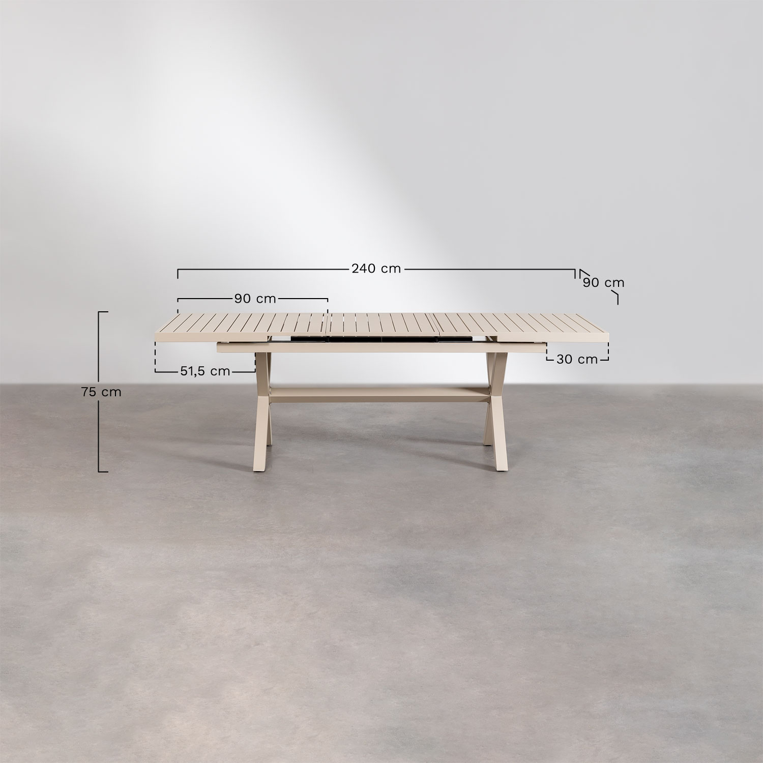 Karena uitschuifbare rechthoekige aluminium tuintafel, AFMETINGEN