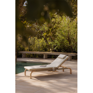 Set Van 2 Verstelbare Ligstoelen Van Acaciahout Met Dubai-kussen Gardenia Wit & Rustiek Acaciabruin - Sklum