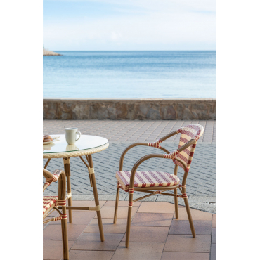 Set Van 4 Stapelbare Tuinstoelen Met Armleuningen In Synthetisch Rotan En Aluminium Solange Bistro Beige – Crème - Rood – Bordeaux - Sklum