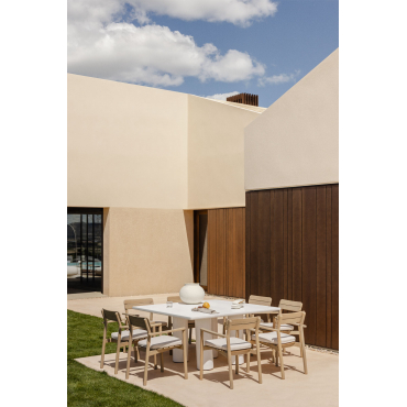 Set Van 150x150 Cm Vierkante Tafel Van Lisboa En 8 Saira Acaciahouten Tuinstoelen Met Armleuningen Lichte Acaciekleur - Sklum