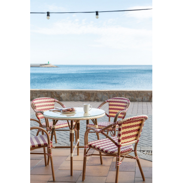 Ronde Tafelset Ø80 Cm Brielle Bistro En 4 Tuinstoelen Met Armleuningen In Synthetisch Riet En Aluminium Solange Bistro - Sklum