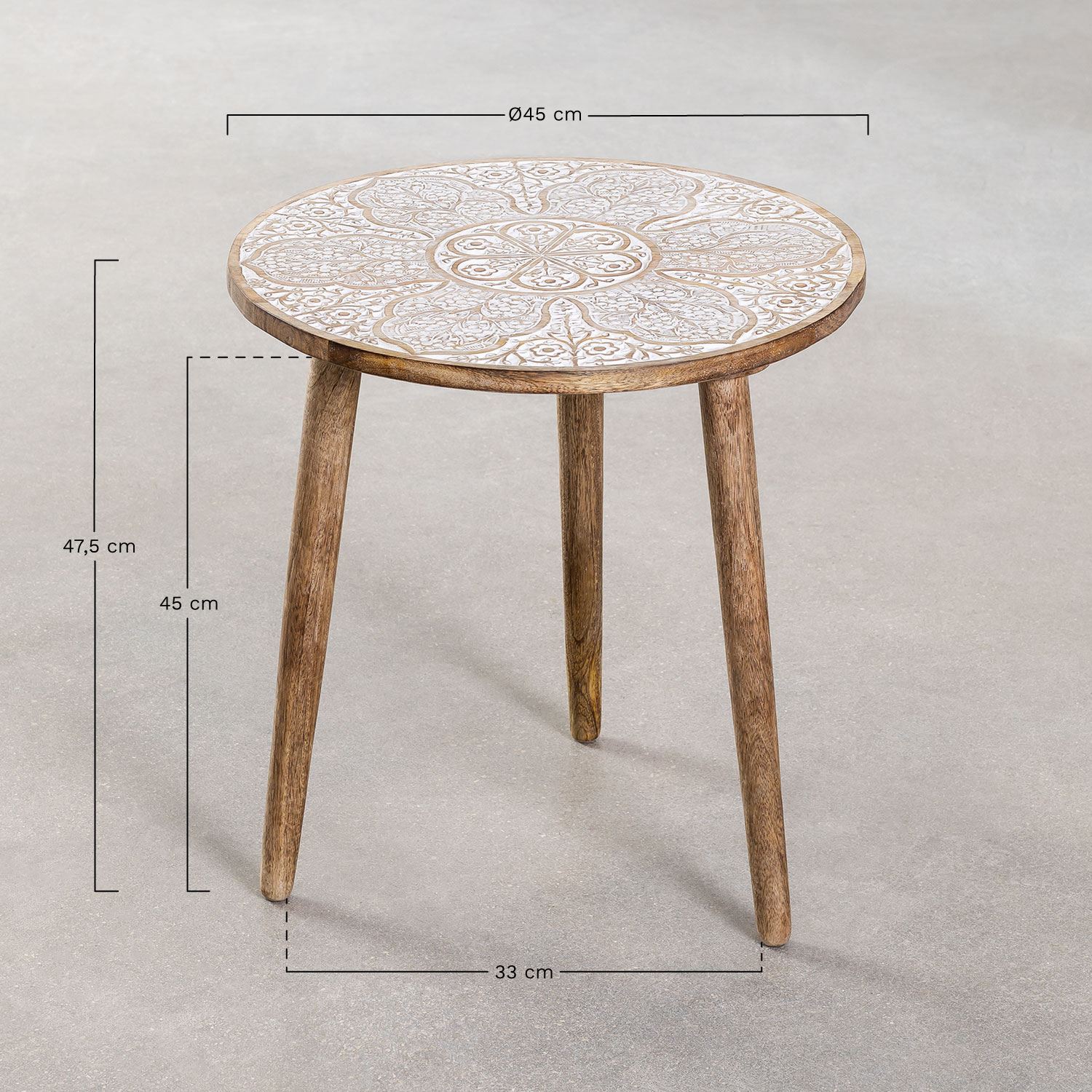 Ronde bijzettafel in mangohout (Ø45 cm) Tienga  , AFMETINGEN