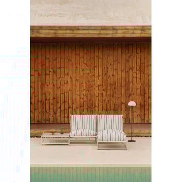 Tuinset Met 2-delige Modulaire Bank, Bijzettafel En Omvormbare Poef Amaro Tapioca Beige - Marine Blauw - Sklum